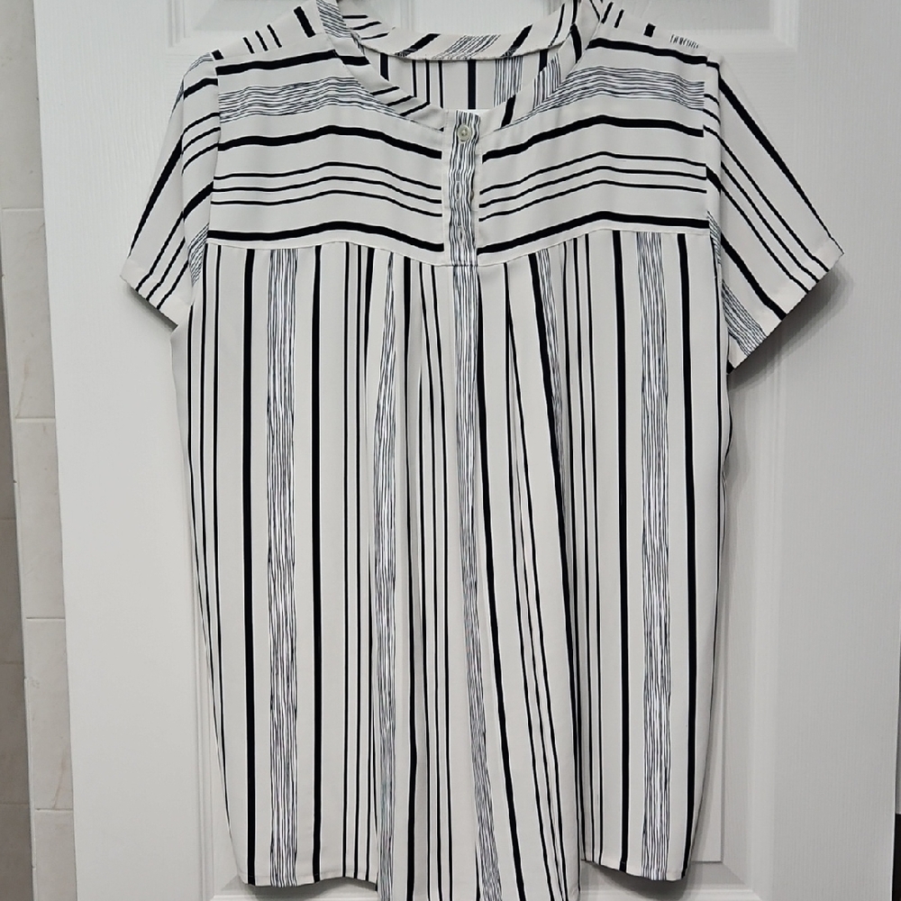 LOFT Black and White Striped Blouse